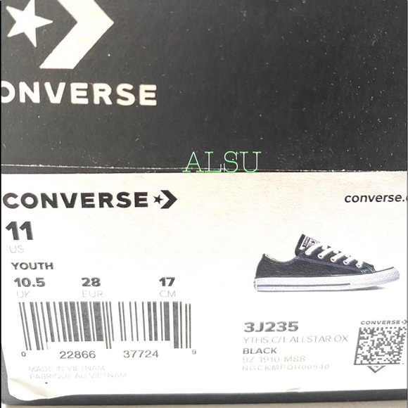 Converse 🔥SALE!🔥 Chuck Taylor ALL STAR OX Low Black Kid’s Sneakers Size 3J235 - Picture 9 of 9